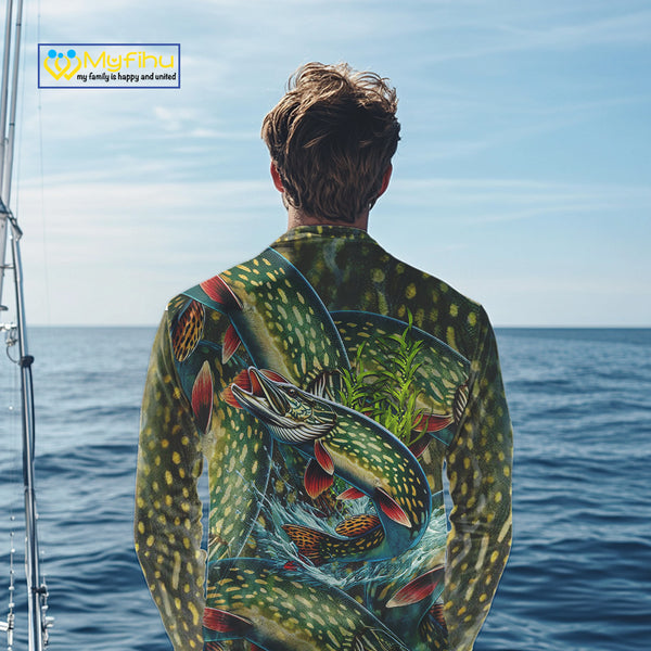 Personalized Northern Pike Fishing jerseys, Pike scales long sleeve fishing shirts uv protection NQS10333