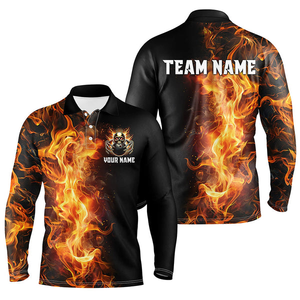 Flame Skull Black Bowling Shirts For Men Custom Team Bowling Jerseys, gift for bowlers NQS8369