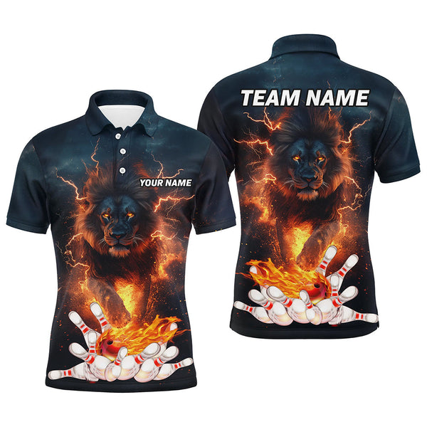 Lightning thunder storm Lion Flame Bowling Polo, Quarter Zip Shirt For Men Custom Bowling Team Jersey NQS8567