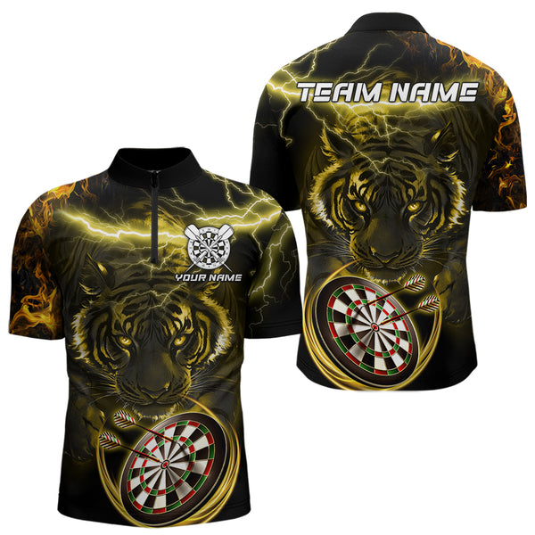 Personalized Yellow Lightning Thunder Storm Tiger Darts Shirts For Men Custom Dart Team Jerseys NQS9465