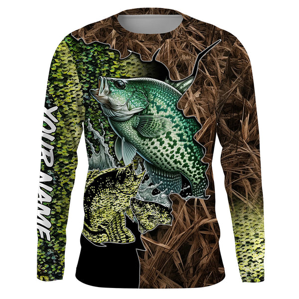 Crappie fishing camo Long Sleeve Fishing tournament shirts customize name NQS2148