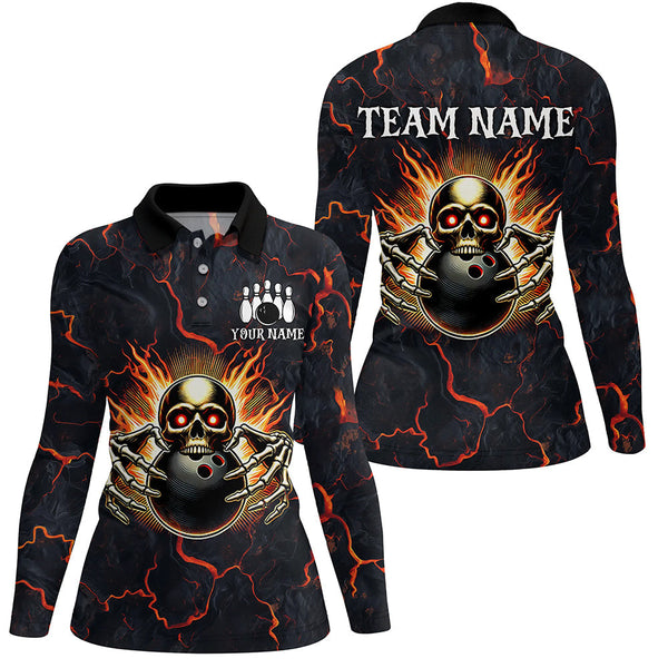 Custom Bowling Shirt for Women Personalized Skull Bowling Jerseys Bowling Team Polo, 1/4 Zip Shirts NQS8376