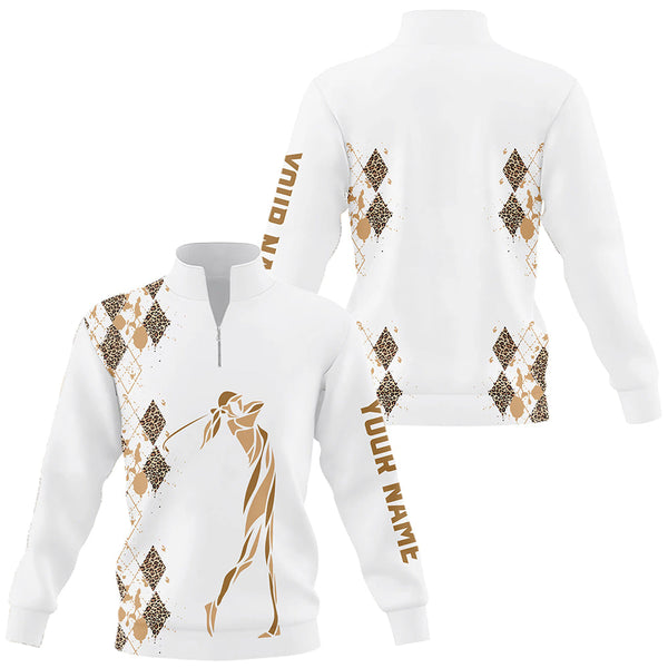 Leopard argyle pattern Quarter zip golf sweatshirt custom golf sweater for men, women unique golf gift NQS8378
