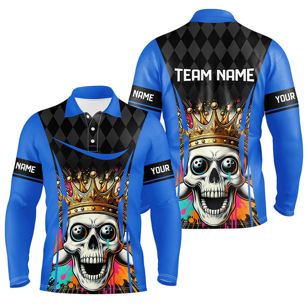 Black argyle pattern colorful Skull Custom Bowling Shirt for Men Personalized Bowling Team Jerseys NQS8380