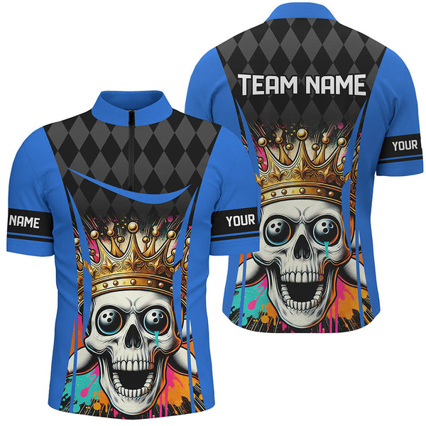Black argyle pattern colorful Skull Custom Bowling Shirt for Men Personalized Bowling Team Jerseys NQS8380
