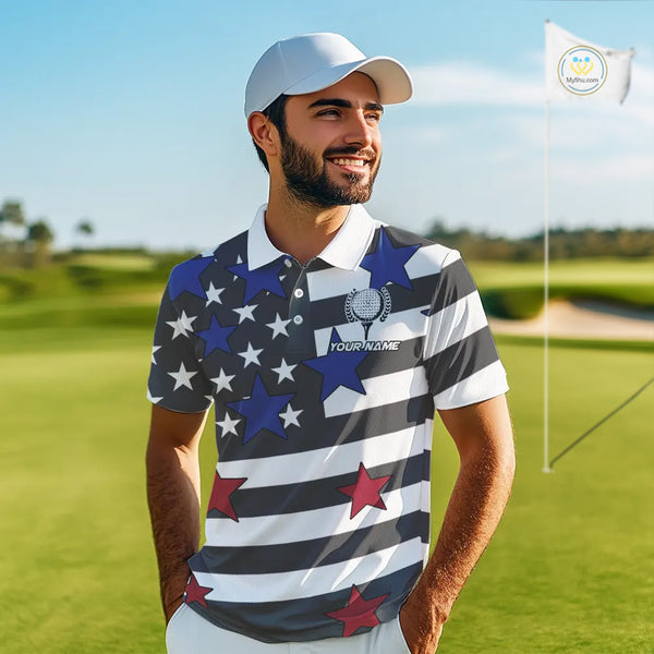 Gray and White American Flag Eagle Golf Polo shirt for Men Custom patriotic team golf outfit for men NQS9798