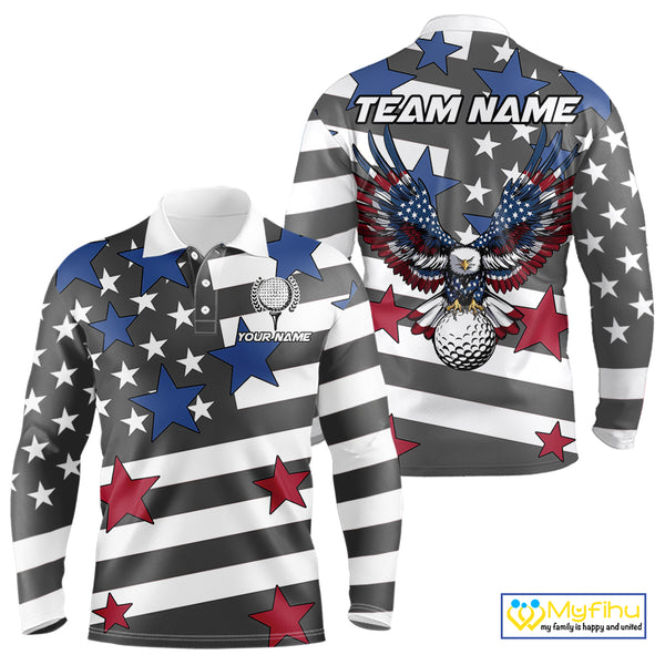 Gray and White American Flag Eagle Golf Polo shirt for Men Custom patriotic team golf outfit for men NQS9798