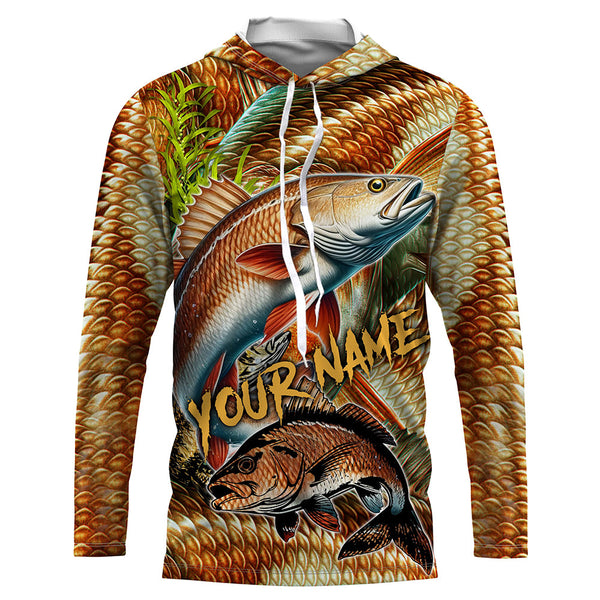 Personalized Redfish drum Fishing jerseys, redfish scales long sleeve fishing shirts uv protection NQS3687