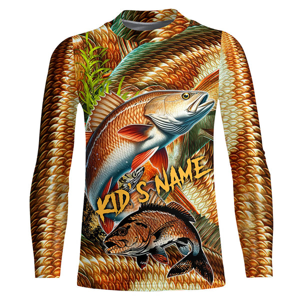 Personalized Redfish drum Fishing jerseys, redfish scales long sleeve fishing shirts uv protection NQS3687