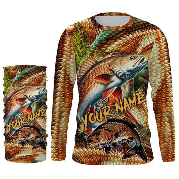 Personalized Redfish drum Fishing jerseys, redfish scales long sleeve fishing shirts uv protection NQS3687