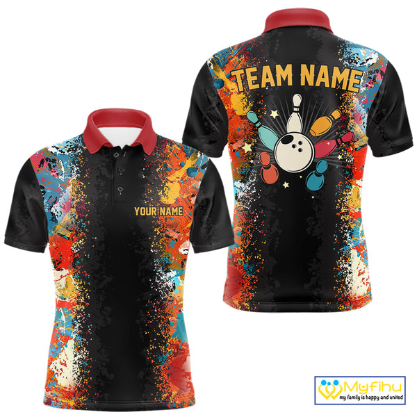 Colorful bowling jerseys Bowling Polo, 1/4 Zip Shirt for Men Custom Bowling Team shirts for bowlers NQS10566