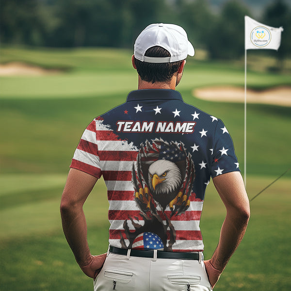 Vintage American Flag Eagle Mens golf polo shirts Custom Patriotic Team Golf top for men NQS10570