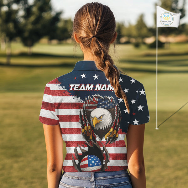 Vintage American Flag Eagle Womens golf polo shirts Custom Patriotic Team Golf top for ladies NQS10570