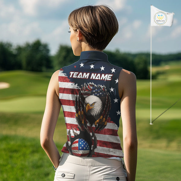 Vintage American Flag Eagle Womens Sleeveless polo shirts Custom Patriotic Team Golf top for ladies NQS10570