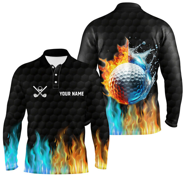 Fire and water golf ball black Mens golf polo shirts custom golf apparel for men, golfing gifts NQS7226