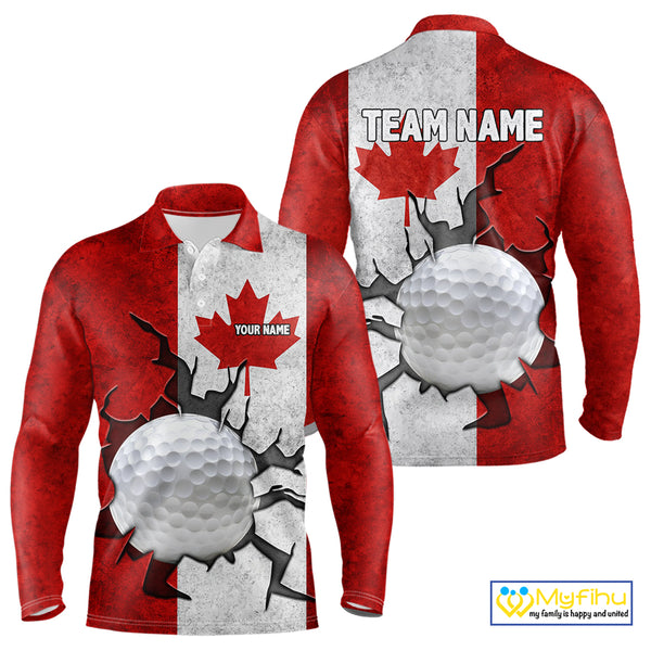 Vintage Canadian Flag broken golf ball Mens Golf polo shirts Custom patriotic Golf attire For Mens NQS10050