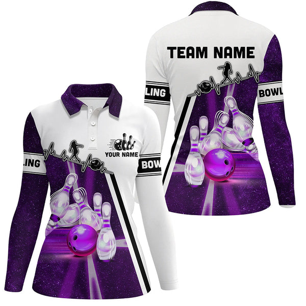 Purple galaxy light bowling ball pins custom Women bowling Polo Team League jerseys, bowling gifts NQS6768