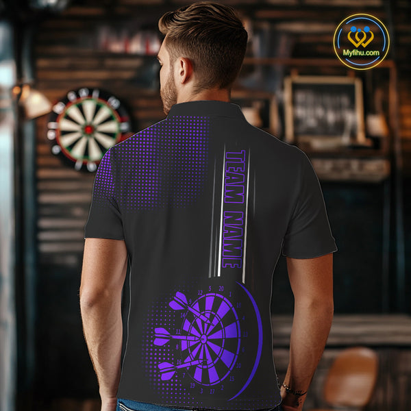 Personalized Black and Purple Darts Polo, Quarter Zip Shirt For Men Custom Dart Outfit Team Jerseys NQS10594