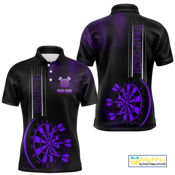 Personalized Black and Purple Darts Polo, Quarter Zip Shirt For Men Custom Dart Outfit Team Jerseys NQS10594