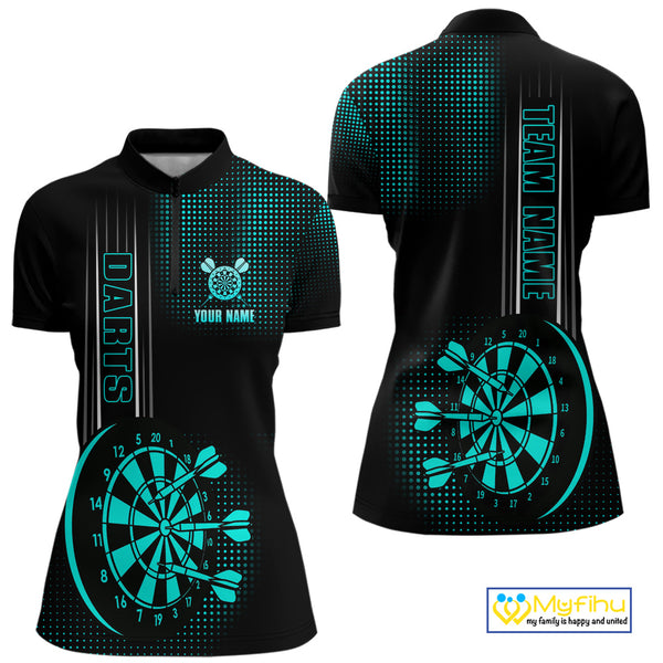 Personalized Black and Turquoise Darts Shirt For Women Custom Dart Outfit Team Jerseys NQS10595