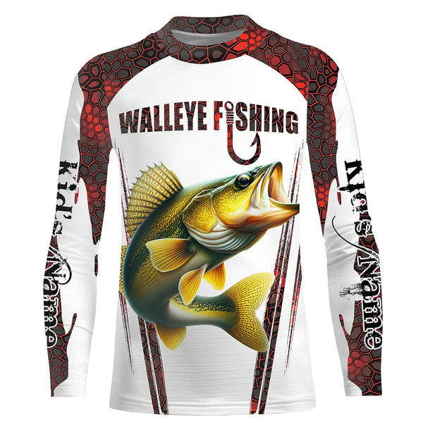 Walleye fishing red camo Custom Funny Fishing Shirts UV Protection Gift For Fisherman NQS5128