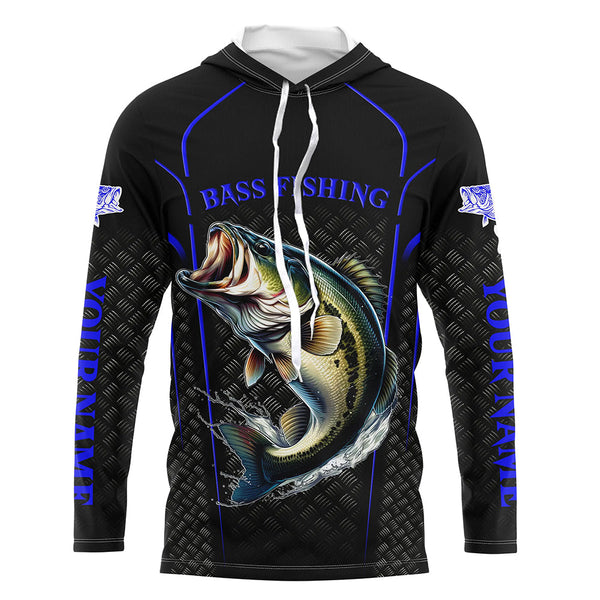 Blue Black Bass fishing shirts custom UV protection long sleeve fishing shirt, Bass tournament jerseys NQS5146