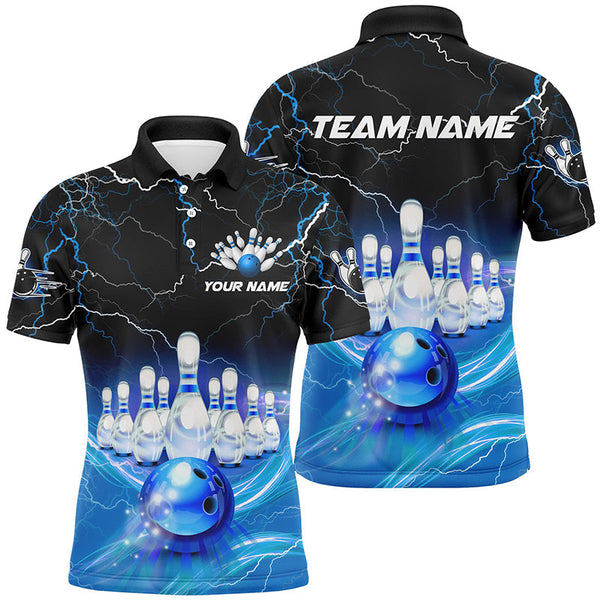 Blue light lightning thunder Mens bowling polo shirts Custom Team bowling jerseys, gift for bowlers NQS7419