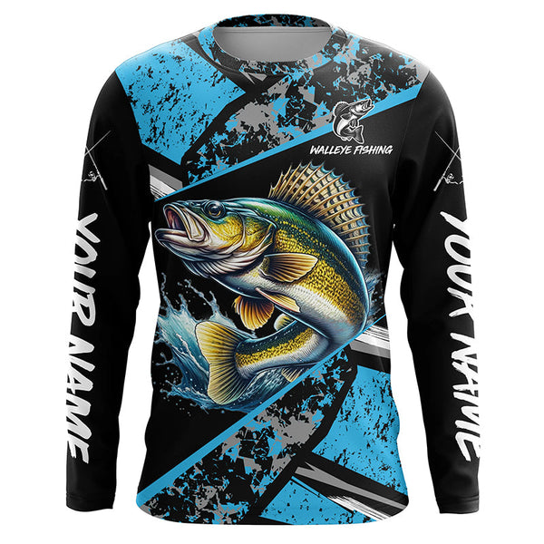 Walleye fishing Blue camo Long Sleeve Performance Fishing Shirts custom Walleye fishing jerseys NQS7990