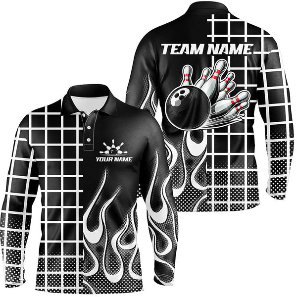 Black and white retro Bowling Polo, Quarter Zip Shirt for Men Custom Bowling Team League Jerseys NQS7588