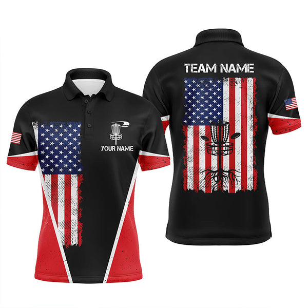 Black Mens Disc golf polo shirts vintage American flag patriot custom disc golf shirt for Men NQS7993