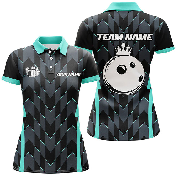 Bowling Polo, Quarter zip shirt for women custom camo bowling Team jersey, gift for bowler | Turquoise NQS8201