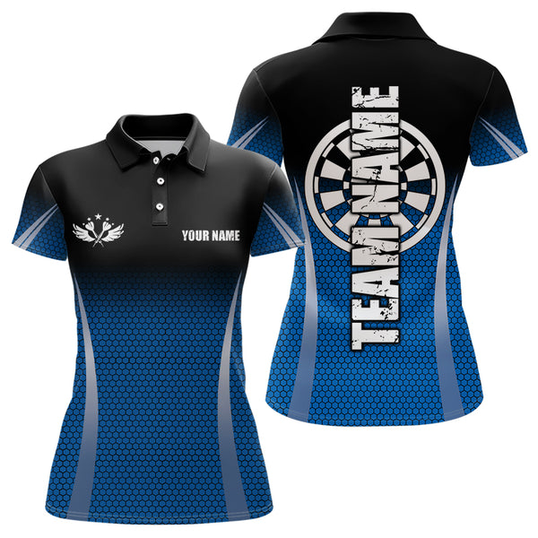 Black and Blue Camo Dart Polo, Quarter Zip Shirt For Women Custom Dart Jerseys For Team NQS9130