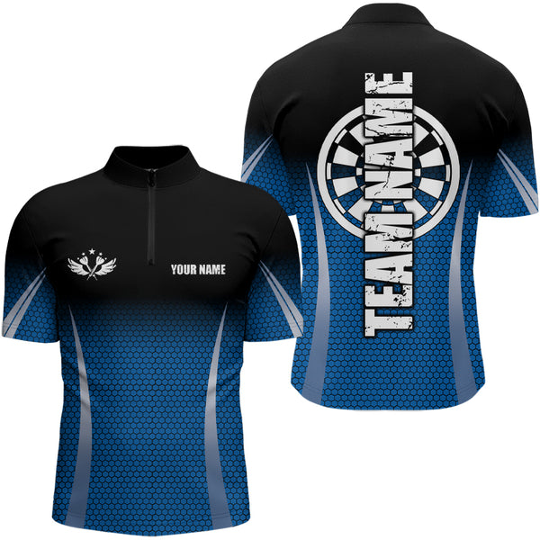Black and Blue Camo Dart Polo, Quarter Zip Shirt For Men Custom Dart Jerseys For Team NQS9130