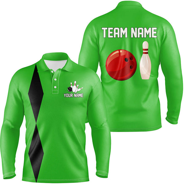 Personalized Retro Bowling Polo, Quarter Zip Shirts For Men custom vintage bowling team jersey | Green NQS8002