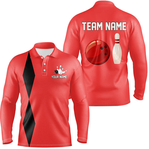Personalized Retro Bowling Polo, Quarter Zip Shirts For Men custom vintage bowling team jerseys | Red NQS8004