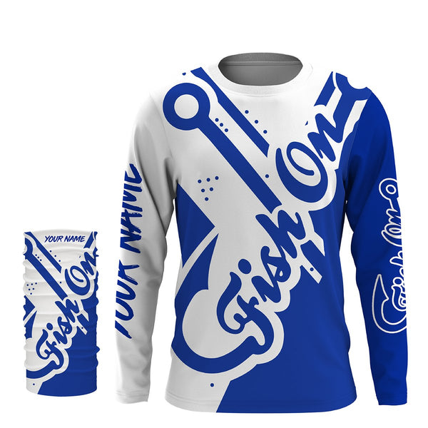 Fish On blue shirt Customize Name Long Sleeve Fishing Shirts fishing gift NQS2470