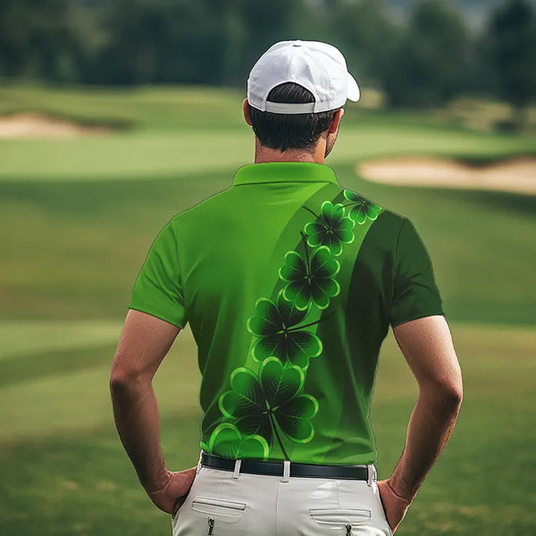 Green shamrock Lucky Mens polo golf shirts Custom St Patrick Day golf apparel for men NQS9485