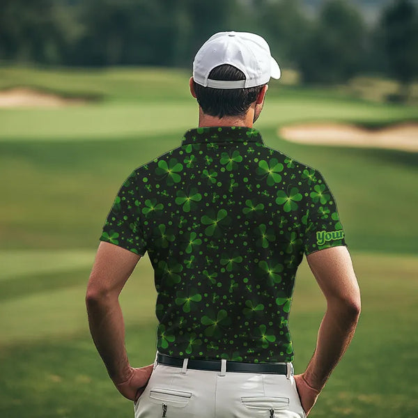 Black and Green shamrock pattern Lucky Men polo golf shirts Custom St Patrick Day team golf apparel NQS9648