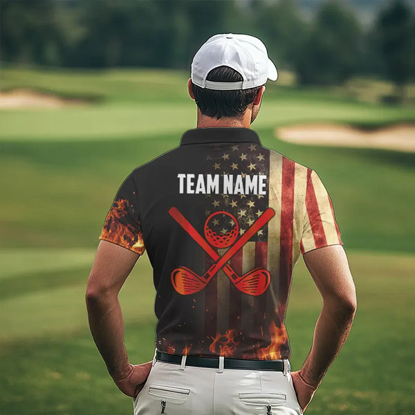 Flame Golf ball vintage American Flag Golf polo shirts for men Custom patriotic mens golf attire NQS9650