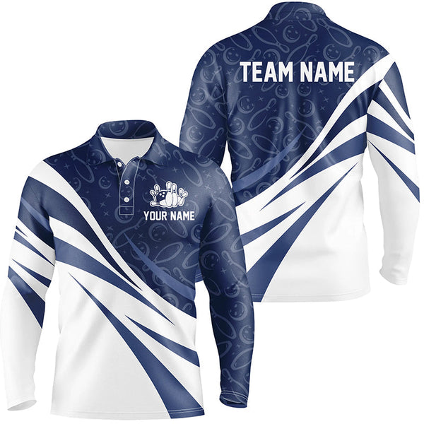 White and blue camo Men bowling Polo, Quarter Zip shirts Custom Team bowling jerseys, gift for bowlers NQS8009