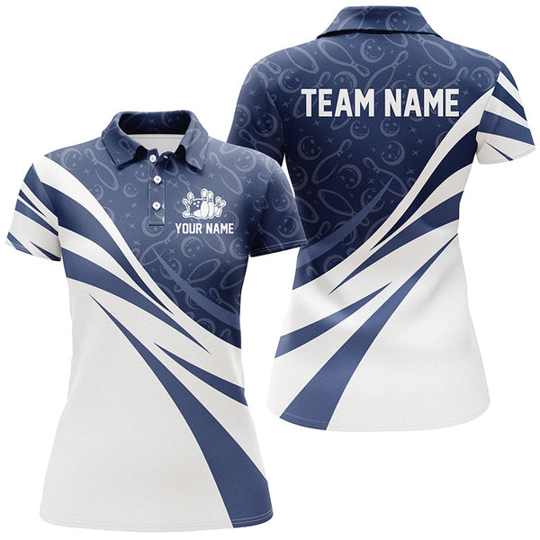 White & blue camo Women bowling Polo, Quarter Zip shirts Custom Team bowling jerseys, gift for bowlers NQS8009