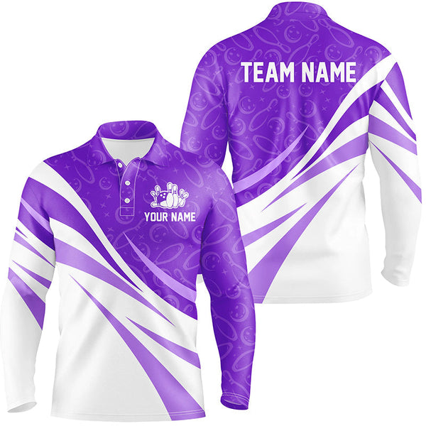White and purple camo Men bowling Polo, Quarter Zip shirt Custom Team bowling jersey, gift for bowlers NQS8010
