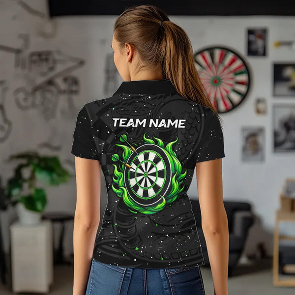 Black and Green Cobra Snake Darts Polo, Quarter Zip Shirts For Women Custom Name Darts Team Jerseys NQS9656