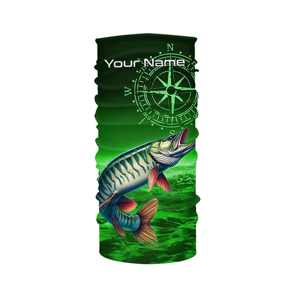 Personalized Musky Green Long Sleeve Performance Fishing Shirts, Muskie compass tournament Shirts NQS6333