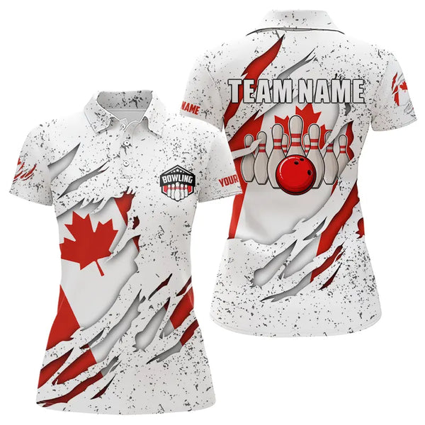 Personalized Canadian Flag Grunge pattern Bowling Shirts For Women Custom Canada Bowling Team Jerseys NQS9495