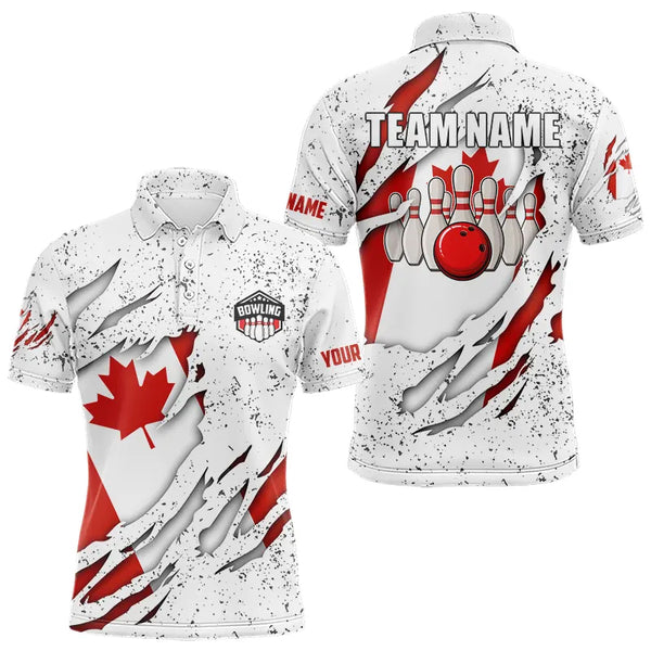 Personalized Canadian Flag Grunge pattern Bowling Shirts For Men Custom Canada Bowling Team Jerseys NQS9495