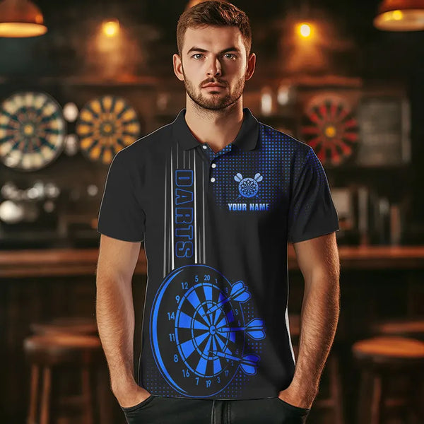 Personalized Black and Blue Darts Polo, Quarter Zip Shirt For Men Custom Dart Outfit Team Jerseys NQS9498