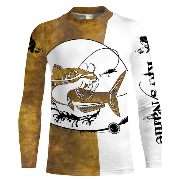 Flathead catfish Fishing scales Custom white Long sleeve performance Fishing Shirts, apparel for team catfish - NQS2080
