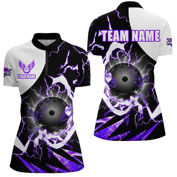 Purple Lightning thunder bowling Team league jerseys custom Womens Bowling Polo, Quarter zip Shirts NQS8231