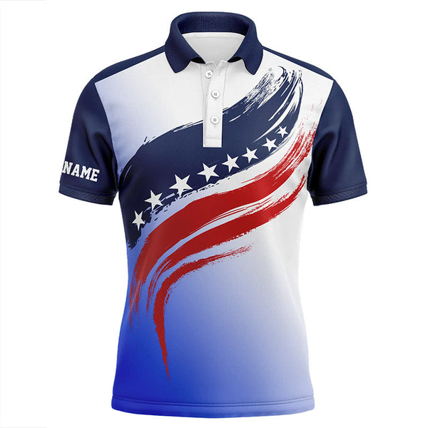 American flag Mens golf polo shirts custom golf attire for men, patriotic golf gift for mens | Blue NQS6356